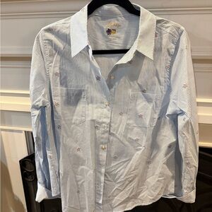 Lilly Pulitzer Blue Striped Button Down with Red Embroidery